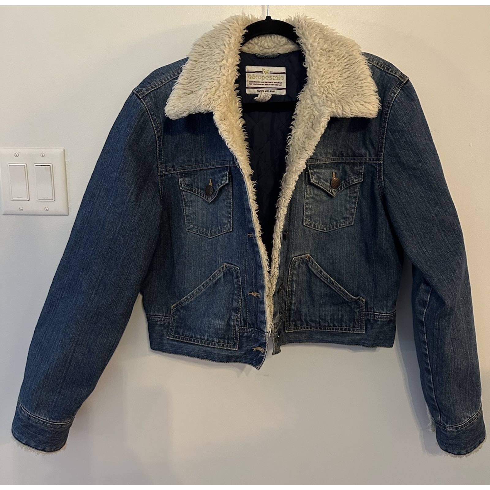 Vtg Aeropostale 90's Women Junior Xl Faux Fur Trim Blue Denim Trucker Jacket Euc